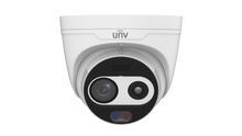 Load image into Gallery viewer, UNV H.265 4MP LightHunter Dual-spectrum Thermal Network Turret Camera, smoke, fire, Temp, Uniview SIP, 12V DC 24V AC, PoE, IP67, IR 50m, 3.2mm Thermal