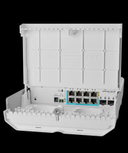 Load image into Gallery viewer, MikroTik Outdoor netPower Lite 7R with RouterOS, Reverse PoE switch with Gigabit Ethernet and 10G SFP+ ports, RBCSS610-1Gi-7R-2S+Out