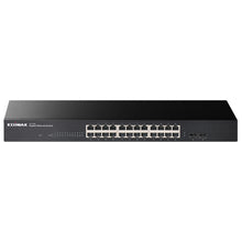 Load image into Gallery viewer, Edimax 24 Port Unmanaged Gigabit Switch with 2 SFP Ports, 24x 10/100/100Mbps Ports + 2x SFP slots, Rack Mount Gigabit Ethernet Switch, ED-GS-1026-V3