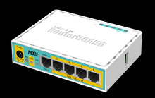 Load image into Gallery viewer, MikroTik hEX PoE Lite Desktop PoE Router, with 5 10/100 LAN ports and 1 USB port, 650MHz CPU, 64MB RAM, RouterOS L4, PoE in/port 2-5 PoE out, 6V - 30V