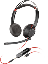 Load image into Gallery viewer, Poly Blackwire 5220 Stereo 3.5mm Headset with USB Type-C to USB Type-A adapter with Carrying case 8X231AA