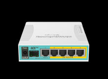 Load image into Gallery viewer, MikroTik hEX PoE Desktop PoE Router, 5x Gigabit Ethernet with PoE output for four ports, 1x SFP, 1x USB, 800MHz CPU, 128MB RAM, RouterOS L4, 12V - 57V