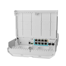 Load image into Gallery viewer, MikroTik netPower Lite 7R with 8x GB Ethernet ports (7 with Reverse POE-in, 1 with POE-OUT), 2x SFP+ cages, SwitchOS, outdoor enclosure