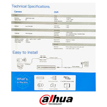 Load image into Gallery viewer, Dahua 4 Channel Dome Kit, Includes Dahua 4 Channel DVR, 4× Dahua 2mp 1080p Bullet Cameras, 4×18m RG59 Coaxial/Power cables, 1× PSU, 1× 4-way splitters