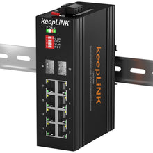 Load image into Gallery viewer, KeepLiNK Industrial Ethernet Switch 2-port Gigabit Fiber SFP 8-port Gigabit RJ45 Unmanaged DIN-RAIL 12 to 58 VDC KP-9000-65-2GX8GT