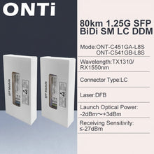 Load image into Gallery viewer, ONTi Gigabit SFP Module SM LC WDM 1.25G Bidi Single Mode Fiber Optical Transceiver LC PC/UPC/APC Fiber Cables, 1310nm/1490nm/1550nm
