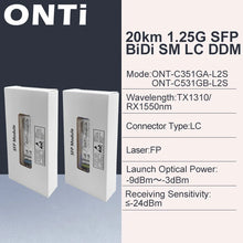 Load image into Gallery viewer, ONTi Gigabit SFP Module SM LC WDM 1.25G Bidi Single Mode Fiber Optical Transceiver LC PC/UPC/APC Fiber Cables, 1310nm/1490nm/1550nm