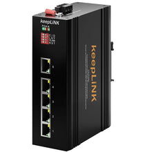 Load image into Gallery viewer, keepLINK 12/24V DC Powered 802.3 AF/AT 5-port 10/100Mbps Unmanaged DIN RAIL IP40 Industrial Ethernet PoE Switch 10G switching