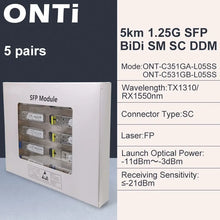 Load image into Gallery viewer, ONTi 1.25G BIDI SC Connector Transceiver WDM SFP Module Gigabit Single Mode Fiber Optical Ethernet Compatible with Cisco Switch
