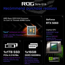 Load image into Gallery viewer, ROG Strix G16 Gaming Notebook Ryzen9 RTX5060/5070/5070Ti 16 Inch 240HZ High Configuration Laptop