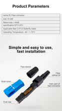 Load image into Gallery viewer, ONTi FTTH Embedded Fiber Optic Fast Connector SC APC Single Mode Fiber Optic Adapter SC UPC Cold Connection Quick Field Assembly