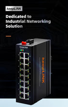 Load image into Gallery viewer, KeepLiNk Industrial 16-Port 10/100M Megabit DIN-Rail Ethernet Switch, Fanless, dual-power input, IP40 32G switching, KP-9000-45-16TX