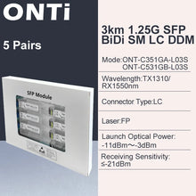 Load image into Gallery viewer, ONTi Gigabit SFP Module SM LC WDM 1.25G Bidi Single Mode Fiber Optical Transceiver LC PC/UPC/APC Fiber Cables, 1310nm/1490nm/1550nm