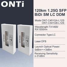 Load image into Gallery viewer, ONTi Gigabit SFP Module SM LC WDM 1.25G Bidi Single Mode Fiber Optical Transceiver LC PC/UPC/APC Fiber Cables, 1310nm/1490nm/1550nm
