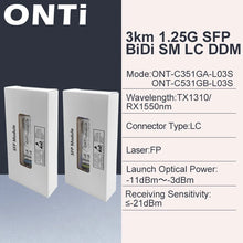 Load image into Gallery viewer, ONTi Gigabit SFP Module SM LC WDM 1.25G Bidi Single Mode Fiber Optical Transceiver LC PC/UPC/APC Fiber Cables, 1310nm/1490nm/1550nm