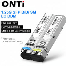 Load image into Gallery viewer, ONTi Gigabit SFP Module SM LC WDM 1.25G Bidi Single Mode Fiber Optical Transceiver LC PC/UPC/APC Fiber Cables, 1310nm/1490nm/1550nm