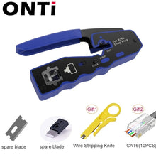 Load image into Gallery viewer, ONTi RJ45 Cat7/6/6A/5E Connector, RJ45 Crimper Tool Pass Through Crimp with Replacement Blade Ethernet Cable Stripper