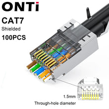 Load image into Gallery viewer, ONTi RJ45 Pass Through Crimper Tool and Rj45 Connector, Ethernet Crimper Crimping Tool Wire Stripper Cutter for Cat6a Cat5