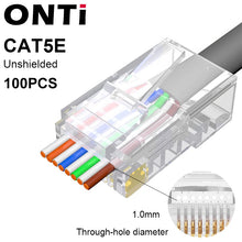 Load image into Gallery viewer, ONTi RJ45 Pass Through Crimper Tool and Rj45 Connector, Ethernet Crimper Crimping Tool Wire Stripper Cutter for Cat6a Cat5