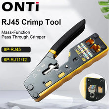 Load image into Gallery viewer, ONTi RJ45 Cat7/6/6A/5E Connector and RJ45 Crimp Tool Pass Through Crimper for 8P8C with Replacement Blade Cable Stripper Network Tool