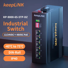 Load image into Gallery viewer, keepLINK 12/24V DC Powered 802.3 AF/AT 5-port 10/100Mbps Unmanaged DIN RAIL IP40 Industrial Ethernet PoE Switch 10G switching