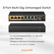 Load image into Gallery viewer, KeepLiNK 8-Port 2.5Gbps Ethernet Network with 1-10Gb SFP+ Unmanaged Plug and Play MDX/MDIX 12VDC Voltage VLAN KP-9000-9XH-X