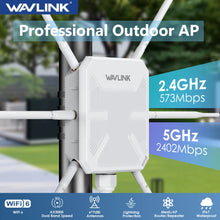Load image into Gallery viewer, WAVLINK High Power WiFi6 Long Range Outdoor Access Point Dual Band 2.4G+5G WiFi Mesh Extender Booster with PoE IP67 Weatherproof