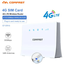 Load image into Gallery viewer, COMFAST CF-ER10 300Mbps 4G LTE WiFi Wireless Router SIM Card CAT4 Router LAN RJ45 Port 2.4G Router WiFi Modem Outdoor AP