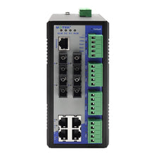 Load image into Gallery viewer, UOTEK 100M 8 Ports Managed Industrial Din-rail Ethernet Switch with RS485 RS422 Serial Ports IP40 rating UT-65208F-4T4SC-4DF-MNF