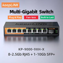 Load image into Gallery viewer, KeepLiNK 9-Port Multi-Gigabit Ethernet Switch Unmanaged 8-Port 2.5G RJ45 1-Port 10G SFP+ Uplink Network Expansion KP-9000-9XH-X