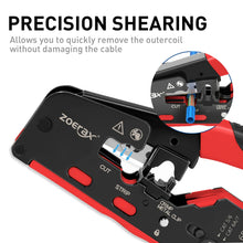 Load image into Gallery viewer, ZoeRax Cat7 RJ45 Crimp Tool compatible for Cat7/6a/6/5e Ethernet Cable with Cut/Strip Multi-function crimper With Spare blades Network Tool