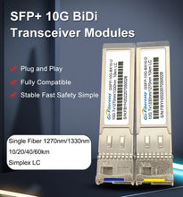 Load image into Gallery viewer, 10Gb BiDi SFP Transceiver Module 10km/20km/40km/60km 10Gbase-BX T1270/R1330nm LC WDM Optical Module For Mikrotik/Huawei Switch