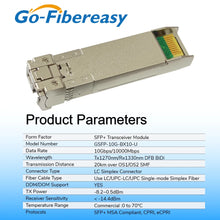Load image into Gallery viewer, SFP 10Gb BiDi LC WDM Module 10km/20km/40km~100km Tx1270/Rx1330nm SFP+ Transceiver Compatible with Cisco/Miktotik Switch