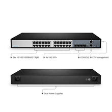 Load image into Gallery viewer, Enterprise Network 24 Port Fiber Switch SFP Gigabit PoE switch with 24*10/100/1000BASE-T RJ45 and 4*10G SFP+ Optical Fiber Ports