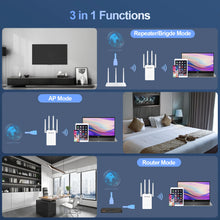 Load image into Gallery viewer, Newfast 1200Mbps WiFi Repeater 2.4G&5G Home Wireless Extender OLED Display 4*3dBi Antennas Signal Range Amplifier Router/AP