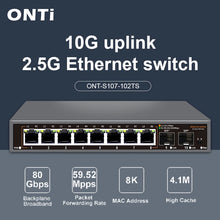 Load image into Gallery viewer, ONTi 2.5GbE Unmanaged Ethernet Switch 8 Port 2.5GBASE-T Network Switch with 10G SFP+ Port Plug and Play Fanless Homelab Switch