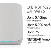 Load image into Gallery viewer, Orbi Tri-Band WiFi 6 Mesh Network System (RBK762S) – Router + 1 Satellite Extender, Security Features, 5.4 Gbps, up to 5,000 sq. ft