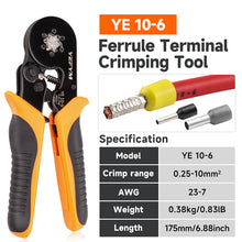 Load image into Gallery viewer, Crimping Pliers Set Toolkit Ferrule Pin Terminal Connectors Mini Adjustable Ratchet Electricians Hexagonal Toolbox Kit YE 10-6