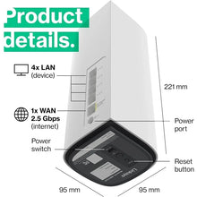 Load image into Gallery viewer, Linksys WiFi7 Mesh Router Velop Pro 7 BE11000 Triband Cognitive Mesh with 6 GHz, 5.4 Gbps Speeds, Dimensions: 354 x 354 x 756 inches MBE7001