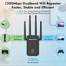 Load image into Gallery viewer, Newfast 1200Mbps WiFi Repeater 2.4G&5G Home Wireless Extender OLED Display 4*3dBi Antennas Signal Range Amplifier Router/AP