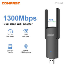 Load image into Gallery viewer, 1300Mbps USB Wireless Adapter 2.4/5Ghz WiFi 5 Antenna Dongle 2 in 1 Bluetooth 8822BU USB3.0 8812BU WiFi Network Card for PC