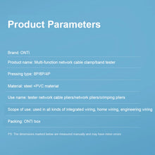 Load image into Gallery viewer, ONTi Professional Wire Stripper CAT6 Crystal Head Crimping Tool with RJ45 Cables Meter Tester for 4P/6P/8P Network Cable Cutters