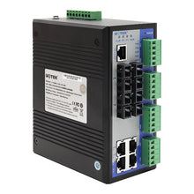 Load image into Gallery viewer, UOTEK 100M 8 Ports Managed Industrial Din-rail Ethernet Switch with RS485 RS422 Serial Ports IP40 rating UT-65208F-4T4SC-4DF-MNF