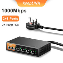 Load image into Gallery viewer, KeepLiNK 10-Port Gigabit Switch with 8-PoE and 2-RJ45 for Uplink Unmanaged Plug and Play 14.88Mpps Forwarding KP-9000-208GP