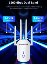 Load image into Gallery viewer, COMFAST 1200Mbps WiFi Repeater Amplifier Wireless Range Extender 2.4/5Ghz Router Booster 4*3dbi Antenna CF-WR758ACV3