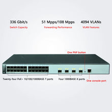 Load image into Gallery viewer, Huawei 24Port Managed PoE Enterprise Gigabit Switch S5720-28P-PWR-LI-AC
24*10/100/1000 Ethernet, 4 Gig SFP, PoE+, 370W POE AC Power