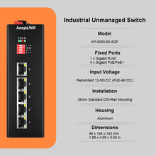 Load image into Gallery viewer, KeepLink Industrial 8x 10/100/1000BaseT(X) (RJ45 connector) Port Gigabit Unmanaged PoE Switch Plug and Play IP40 KP-9000-65-8GP