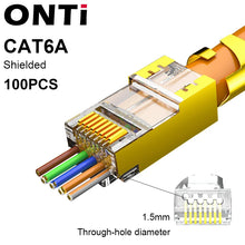 Load image into Gallery viewer, ONTi RJ45 Pass Through Crimper Tool and Rj45 Connector, Ethernet Crimper Crimping Tool Wire Stripper Cutter for Cat6a Cat5