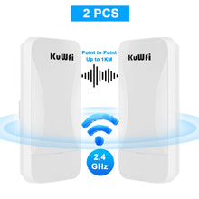 Load image into Gallery viewer, KuWfi 300Mbps 2.4G Outdoor WiFi Bridge AP Repeater Router Wifi Signal Extender Point to Point Up to 1KM WAN LAN 24V POE