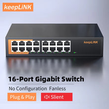 Load image into Gallery viewer, KeepLink 16-Port Gigabit Ethernet Switch Unmanaged Plug and Play, 24*10/100/1000Mbps, 32Gbps Switching capacity, 23.80Mpps